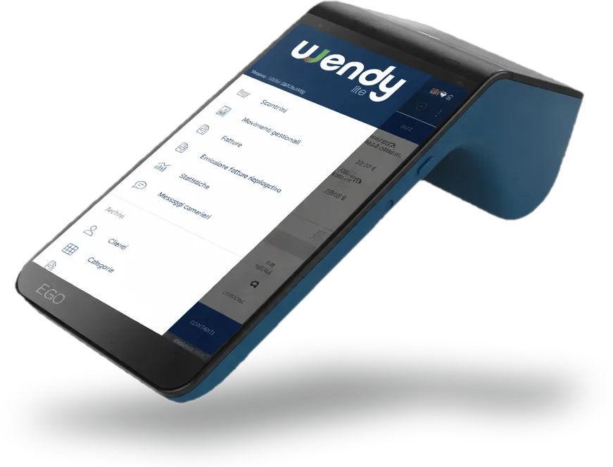 Registratore telematico Olivetti EGO con display touch da 8 pollici e applicazione di cassa Wendy Lite