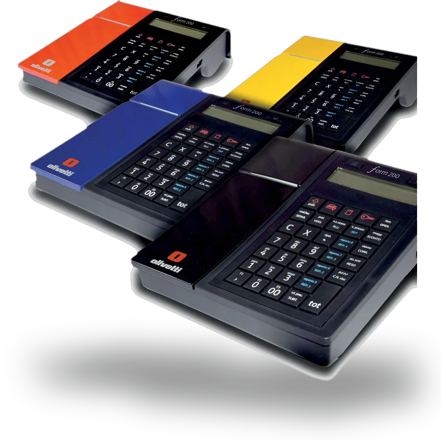 Registratore di cassa Olivetti Form 200 nelle varianti di colore, con tastiera meccanica programmabile