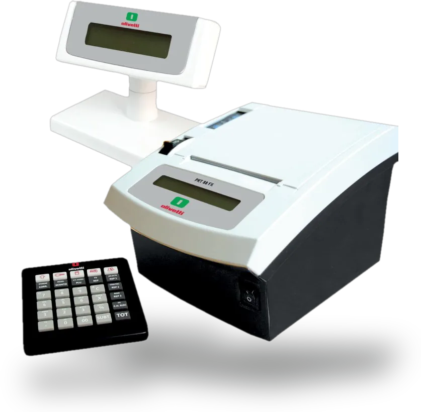 Stampante fiscale telematica Olivetti PRT 88 FX bianca, con display cliente remotizzato e tastiera retail